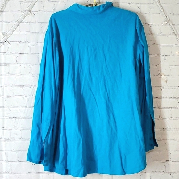 Woman Within Pool Blue Long Sleeve Plus Size Linen Blend Button Shirt Size Large - Picture 11 of 13